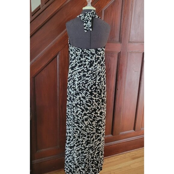 Dana Buchman Black & White Abstract Halter Maxi Dress L - Picture 3 of 4